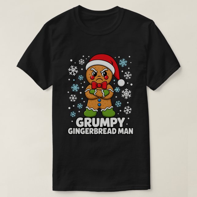 Rolig Grinig Gingerbread Man Jul Högtid T Shirt (Design framsida)