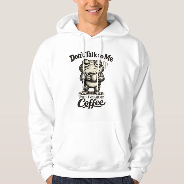 Rolig Grinig Groda Dricker Kaffe Hoodie (Framsida)