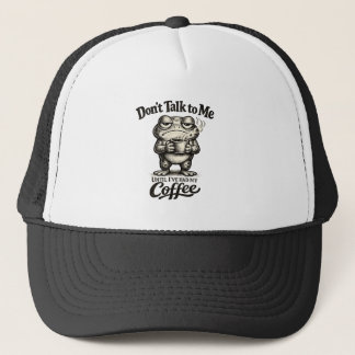 Rolig Grinig Groda Dricker Kaffe Keps