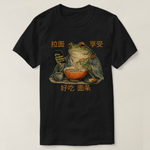 Rolig Grinig Grodan Äter Ramen och Bläddrar Telefo T Shirt