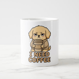 Rolig Grinig Hund Jag Behöver Kaffe Hoodie - Sött  Jumbo Mugg