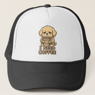 Rolig Grinig Hund Jag Behöver Kaffe Hoodie - Sött  Keps