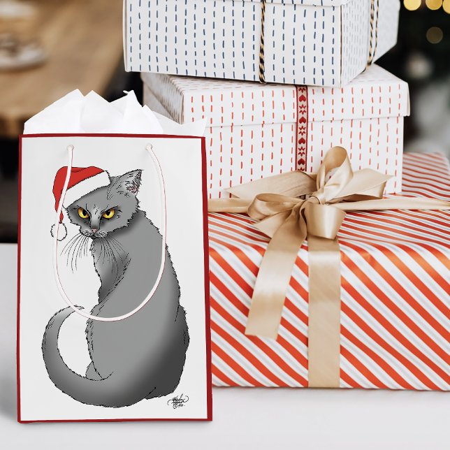 Rolig Grinig Jul Grå Katt Helg Humor (Skapare uppladdad)