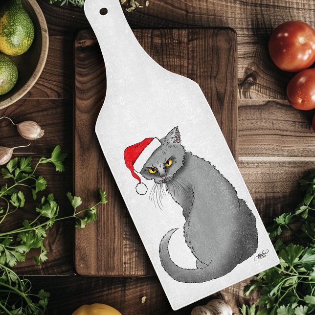 Rolig Grinig Jul Grå Katt Helg Humor (Skapare uppladdad)