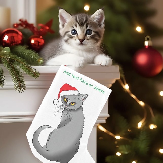 Rolig Grinig Jul Grå Katt Helgdagshumor Liten Julstrumpa (Skapare uppladdad)