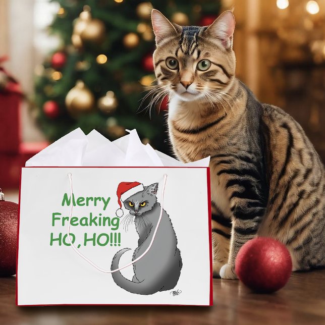 Rolig Grinig Jul Grå Katt Högtid Humor (Skapare uppladdad)