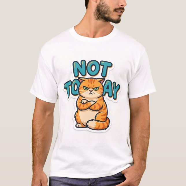 Rolig Grinig Katt Inte Idag T-Shirt (Framsida)