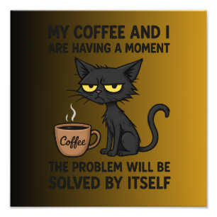 Rolig Grinig Katt Kaffe Tecknad Serie Humor Kaff Fototryck