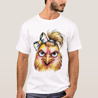 Rolig Grinig Kyckling Blommig Bow T-Shirt