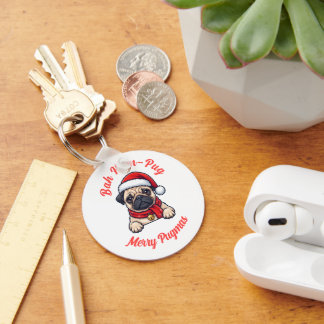 Rolig Grinig Mops Glad Jul Presente Till Hundälska Nyckelring