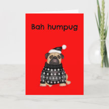 Rolig grinig mops julkort bah humpug
