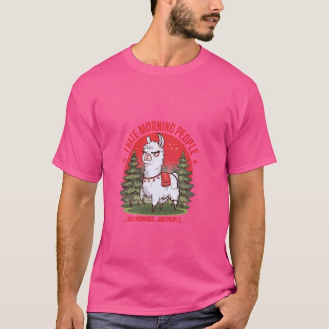 Rolig Grinig Rolig Lama Jag Gillar Inte Morgonmänn T Shirt (Framsida)