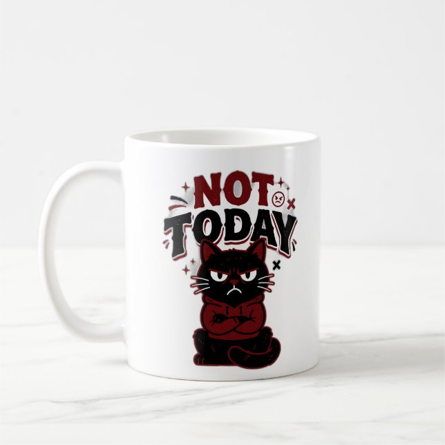 Rolig Grinig Svart Katt Inte Idag Kaffe Mugg (Vänster)