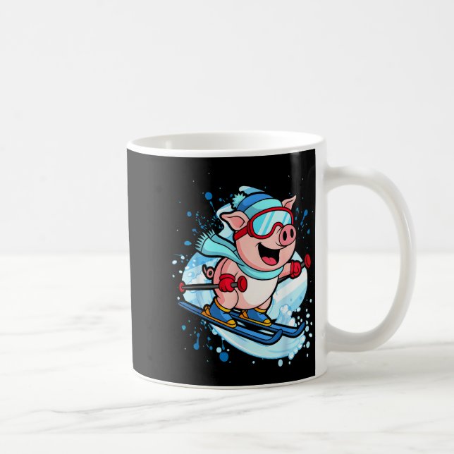 Rolig gris åker skidor design vinterlov  kaffemugg (Höger)