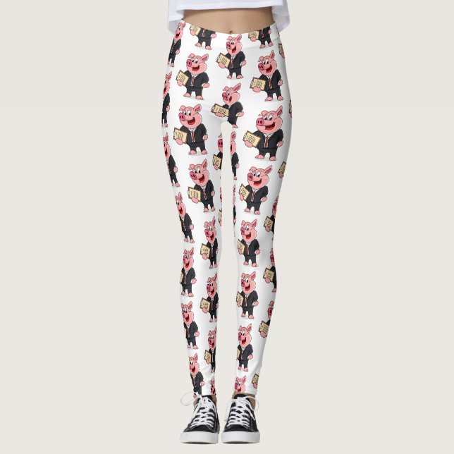 Rolig gris i affärskostym tecknad serie leggings (Framsida)