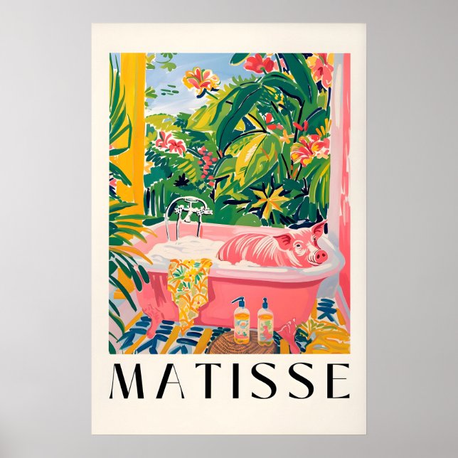 Rolig gris i badkaret konsttryck i Matisse-stil Poster (Framsidan)