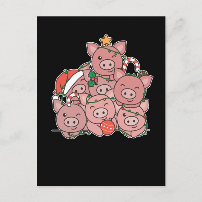 Rolig gris julgran djur jul helg vykort (Framsida)