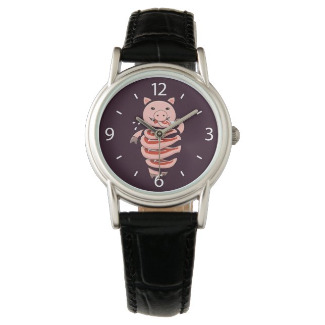 Rolig gris som äter Steaks från honom Armbandsur (Framsida)