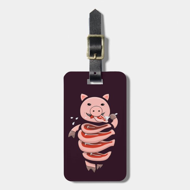 Rolig gris som äter Steaks från honom Bagagebricka (Vertikal Framsida)