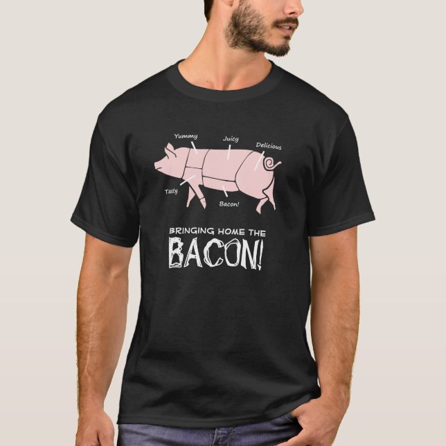 Rolig gris som hem kommer med baconen mörk design t-shirt (Framsida)