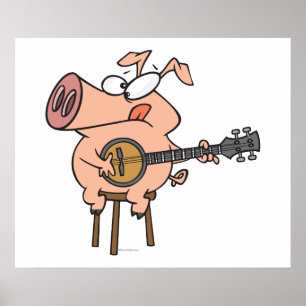 rolig gris som spelar banjo tecknad figur poster