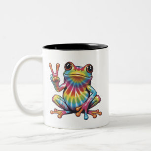 Rolig Groda Älskare Tie-Dye Groda Fredstecken Hipp Två-Tonad Mugg