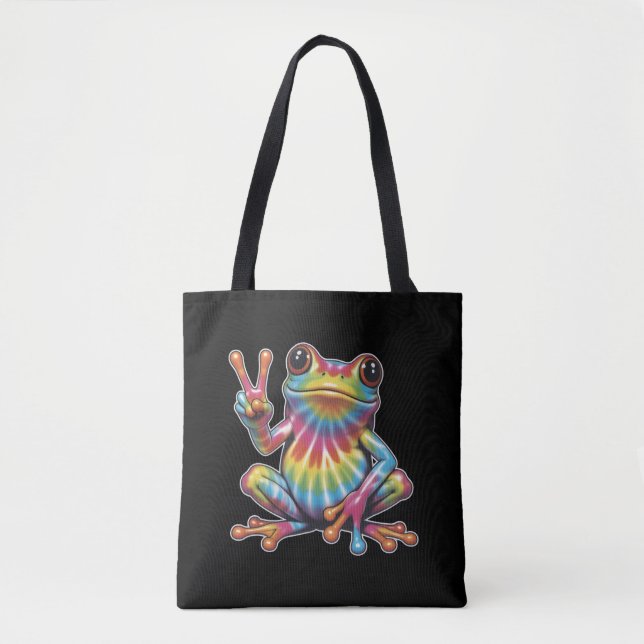 Rolig Groda Älskare Tie-Dye Groda Fredstecken Hipp Tygkasse (Framsida)