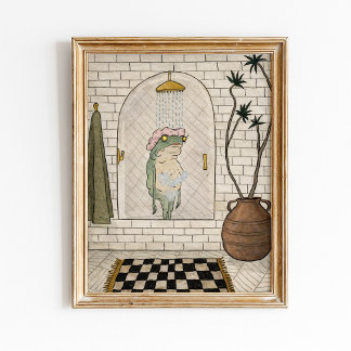 Rolig Groda Dusch Badrum Poster