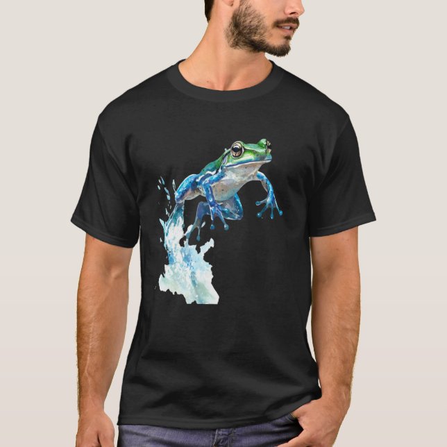 Rolig groda hoppar, vattenstänk - amfibie  t shirt (Framsida)