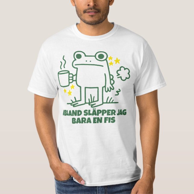 Rolig Groda Kaffe Fisa Meme  T Shirt (Framsida)