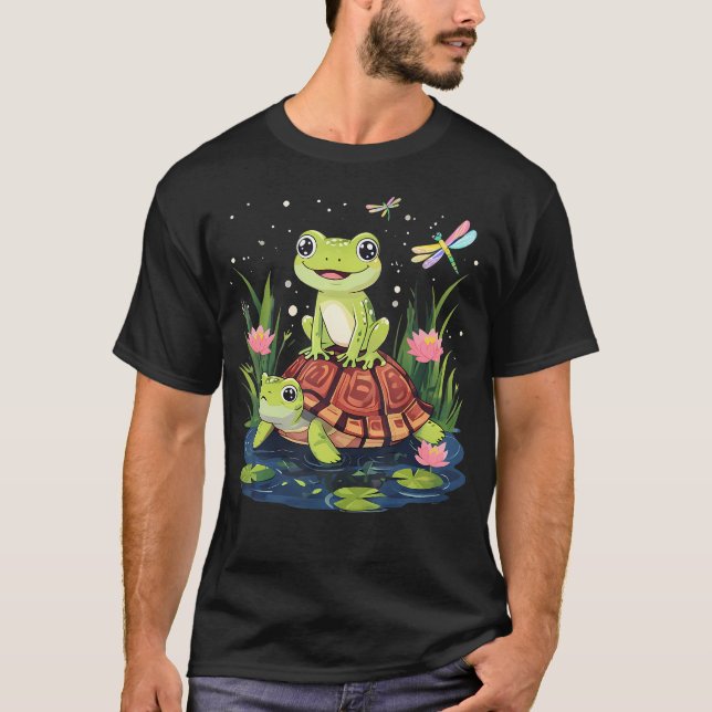 Rolig groda och sköldpadda trollslända t shirt (Framsida)