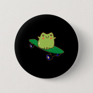 Rolig Groda På Skateboard Estetisk Söt Kawaii Ska Knapp