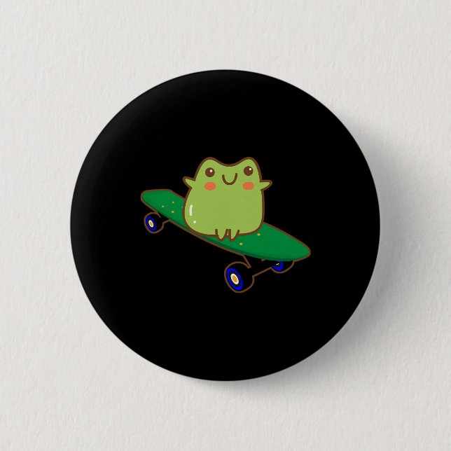Rolig Groda På Skateboard Estetisk Söt Kawaii Ska Knapp (Framsida)