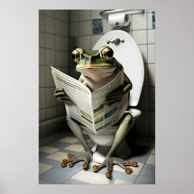 Rolig Groda på Toalett Tryck Badrum Humor Vägg (Framsidan)