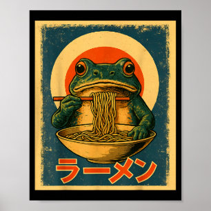 Rolig Groda Ramen Kawaii Retro Japansk Soluppgång  Poster