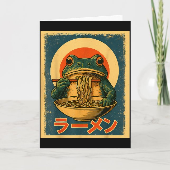Rolig Groda Ramen Kawaii Retro Japanska Uppgående  Kort (Framsida)