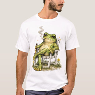 Rolig Groda Rökande Cigarett Dricker Meme Vintage T Shirt