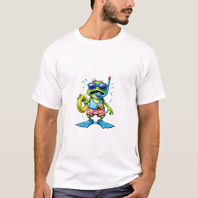 Rolig Groda Snorkling Simning Sommar T-Shirt (Framsida)