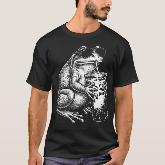 Rolig groda som dricker iskaffe djur t shirt (Framsida)