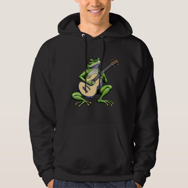 Rolig groda som spelar gitarr hoodie (Framsida)