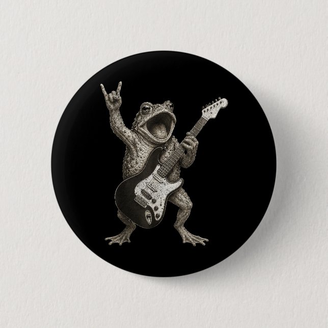 Rolig Groda som spelar gitarr Rock And Roll Knapp (Framsida)