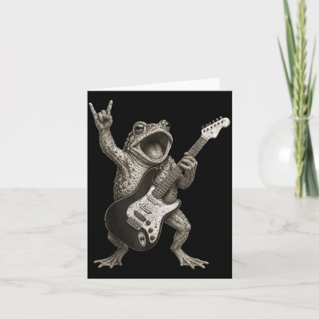 Rolig Groda som spelar gitarr Rock And Roll Kort (Framsida)