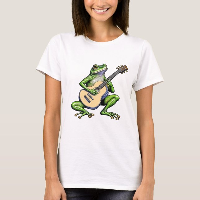 Rolig groda som spelar gitarr t shirt (Framsida)