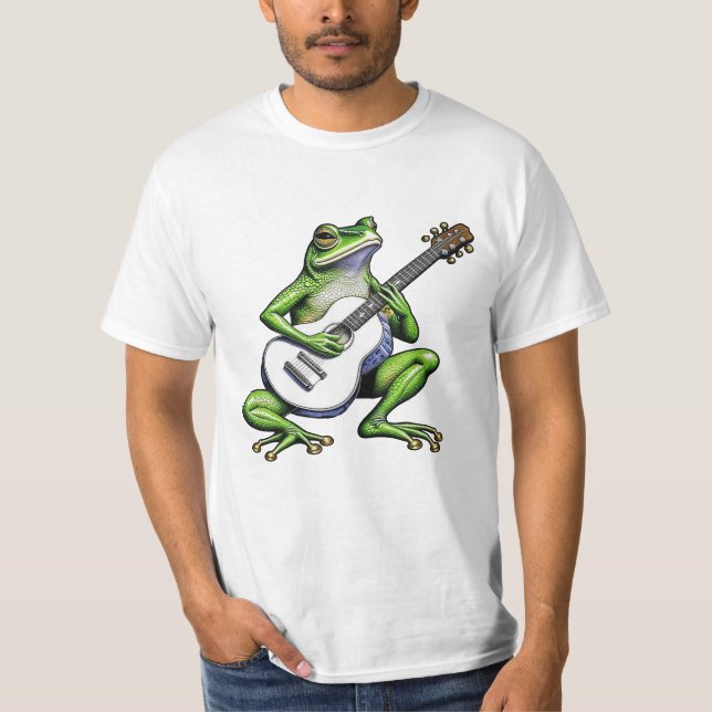 Rolig groda som spelar gitarr t shirt (Framsida)