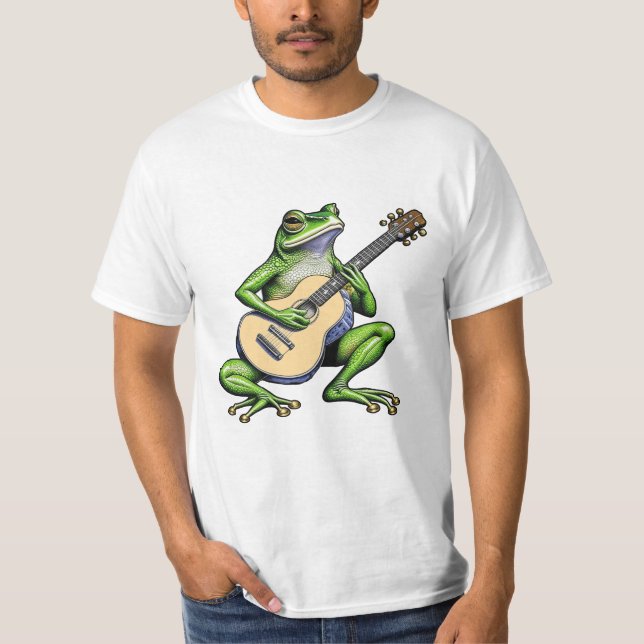 Rolig groda som spelar gitarr t shirt (Framsida)