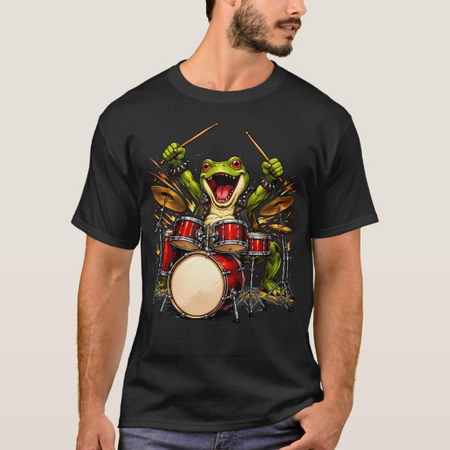 Rolig Groda Spelar Gitarr Rock And Roll För T Shirt (Framsida)