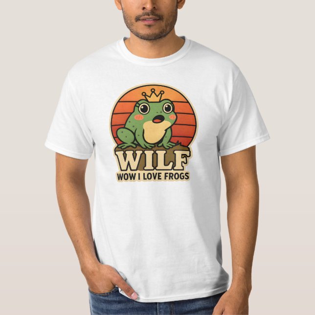 Rolig Groda T-Shirt – WILF Wow I Love Frogs Retro  (Framsida)