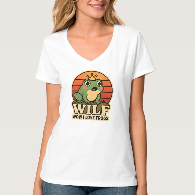 Rolig Groda T-Shirt – WILF Wow I Love Frogs Retro  (Framsida)