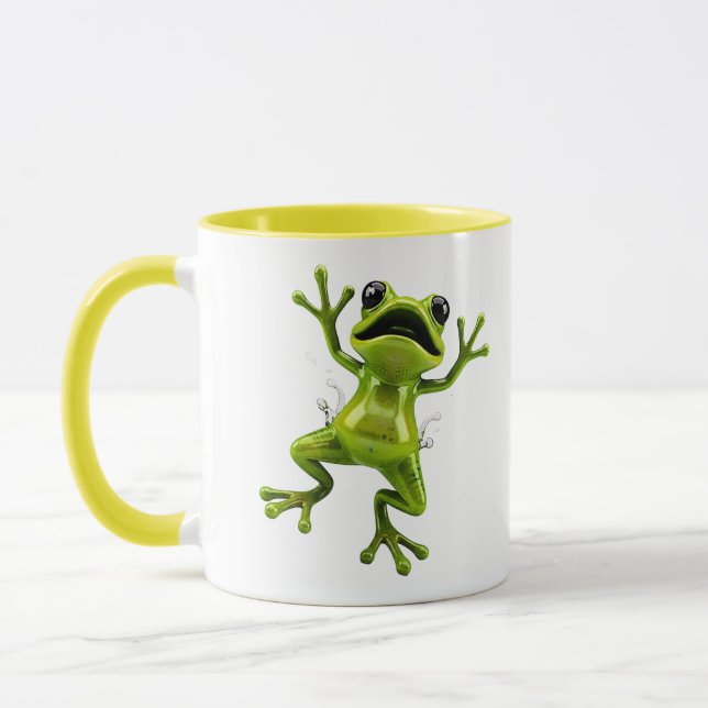 Rolig grodillustration Glansig Grön Mugg (Vänster)