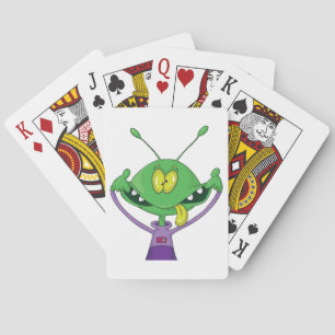 Rolig Grön Alien Gör Dumma Ansikte Casinokort
